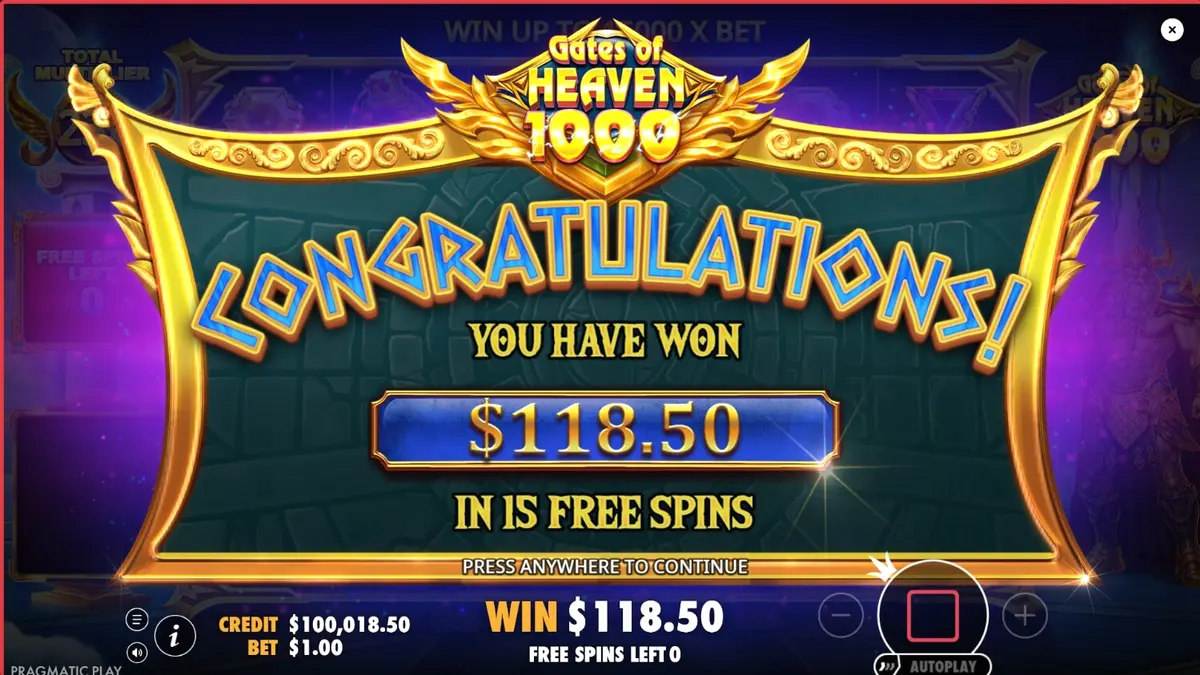 Pemandangan gerbang surgawi dengan Zeus di slot Gates of Heaven 1000