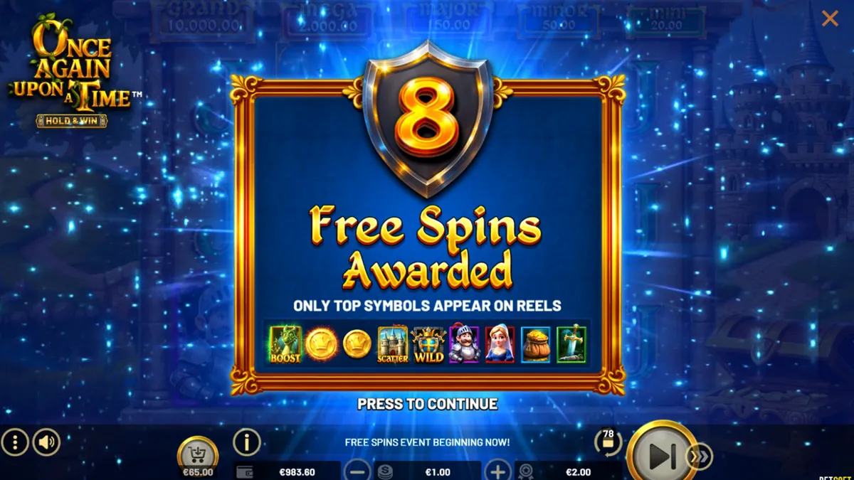 Tampilan visual slot Once Again Upon A Time dengan latar kastil dan naga
